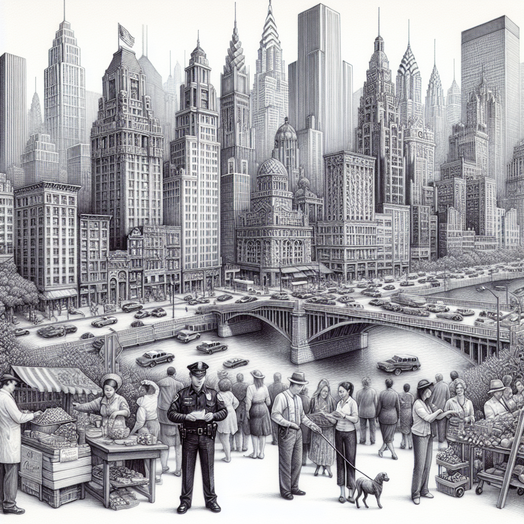 Intricate Pencil Sketch of a Bustling City