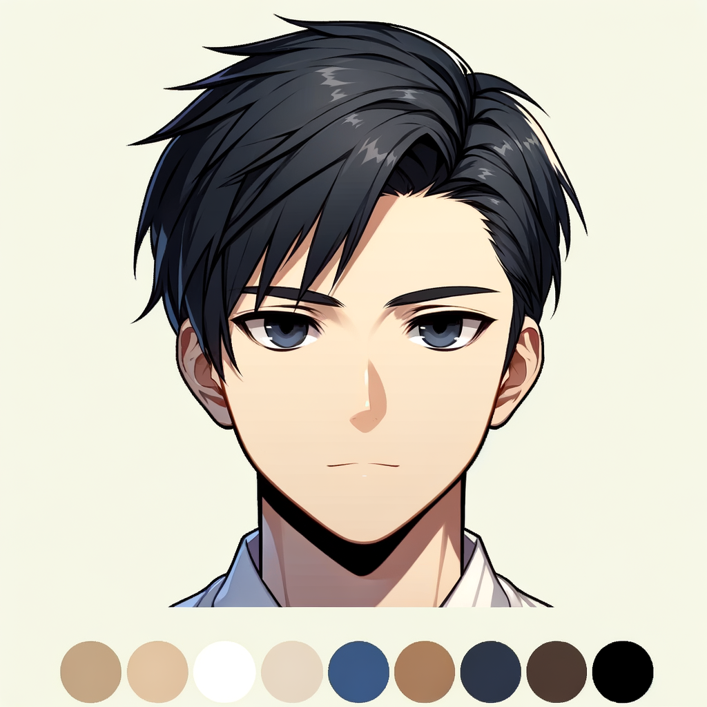 Comedic Anime Male Character with Neat Black Hair