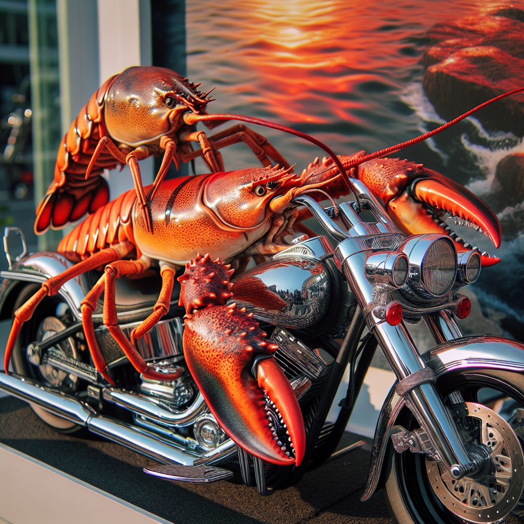 Lobster Riding Modern Motorcycle