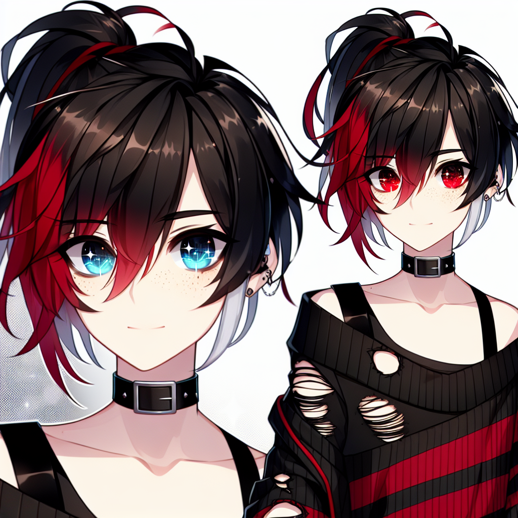 Anime-Style Boy Character with Black & Red Hair