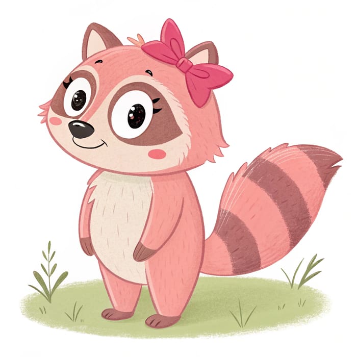 Cute Pink Fur Tanuki with a Bow on Her Tail