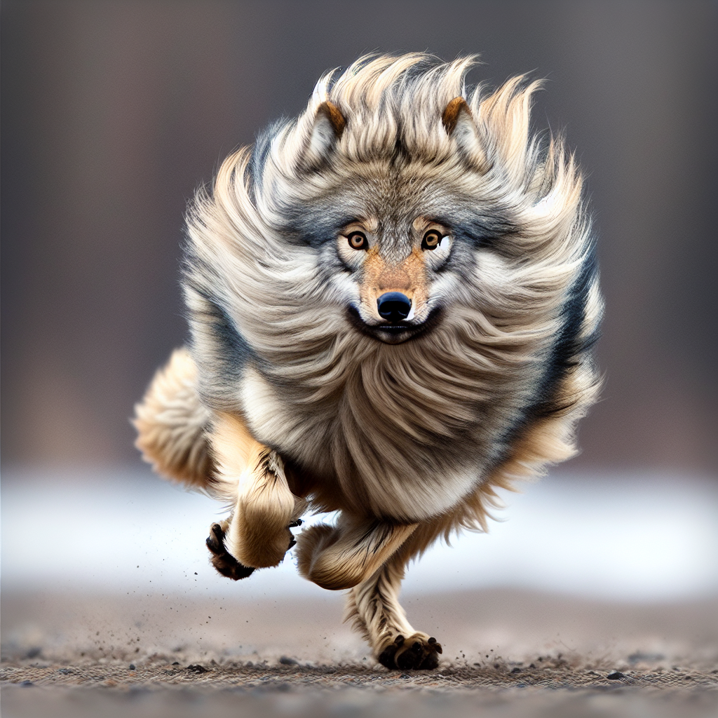 A Shaggy Wolf Running on Two Legs Like a Human