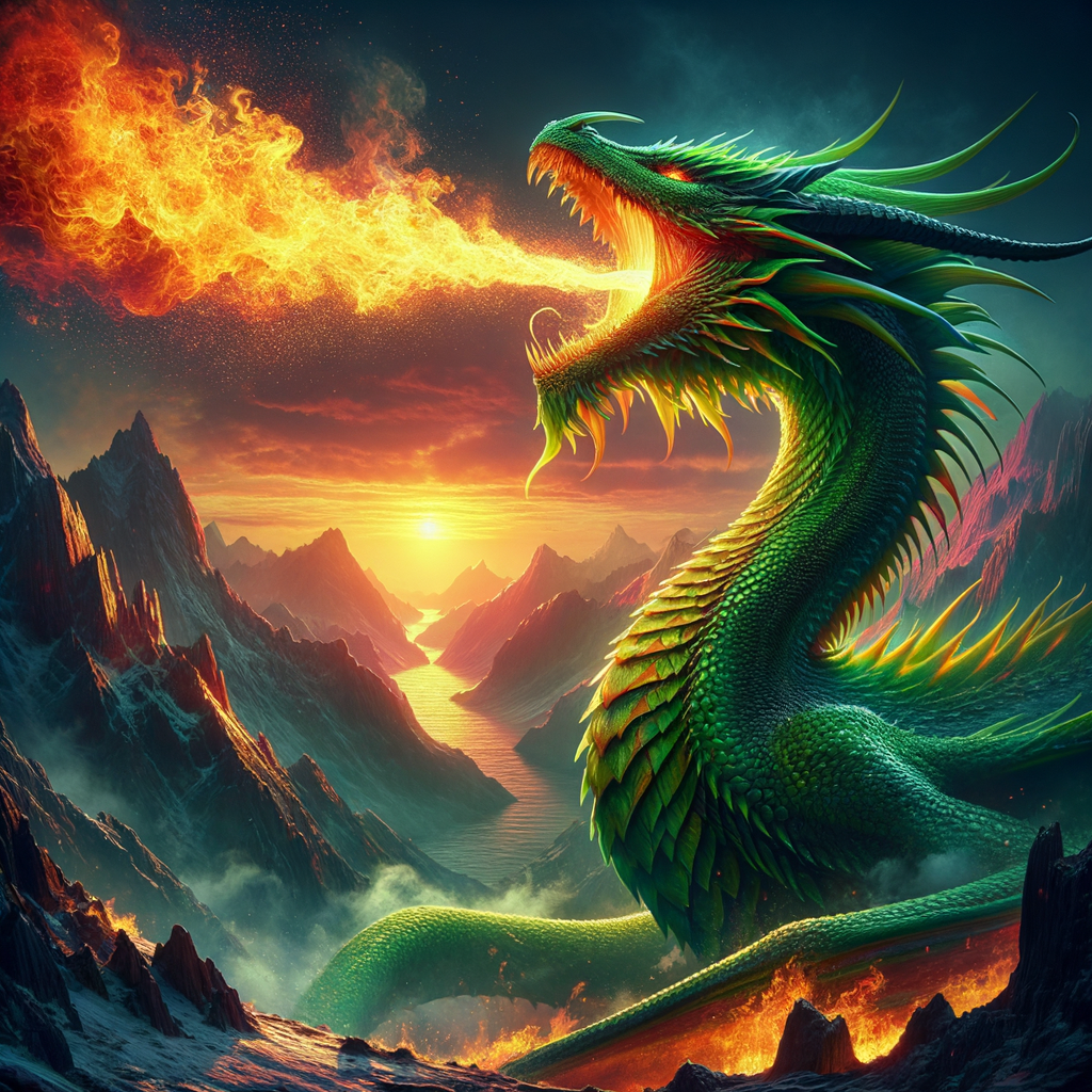 Majestic Green Dragon Breathing Fire