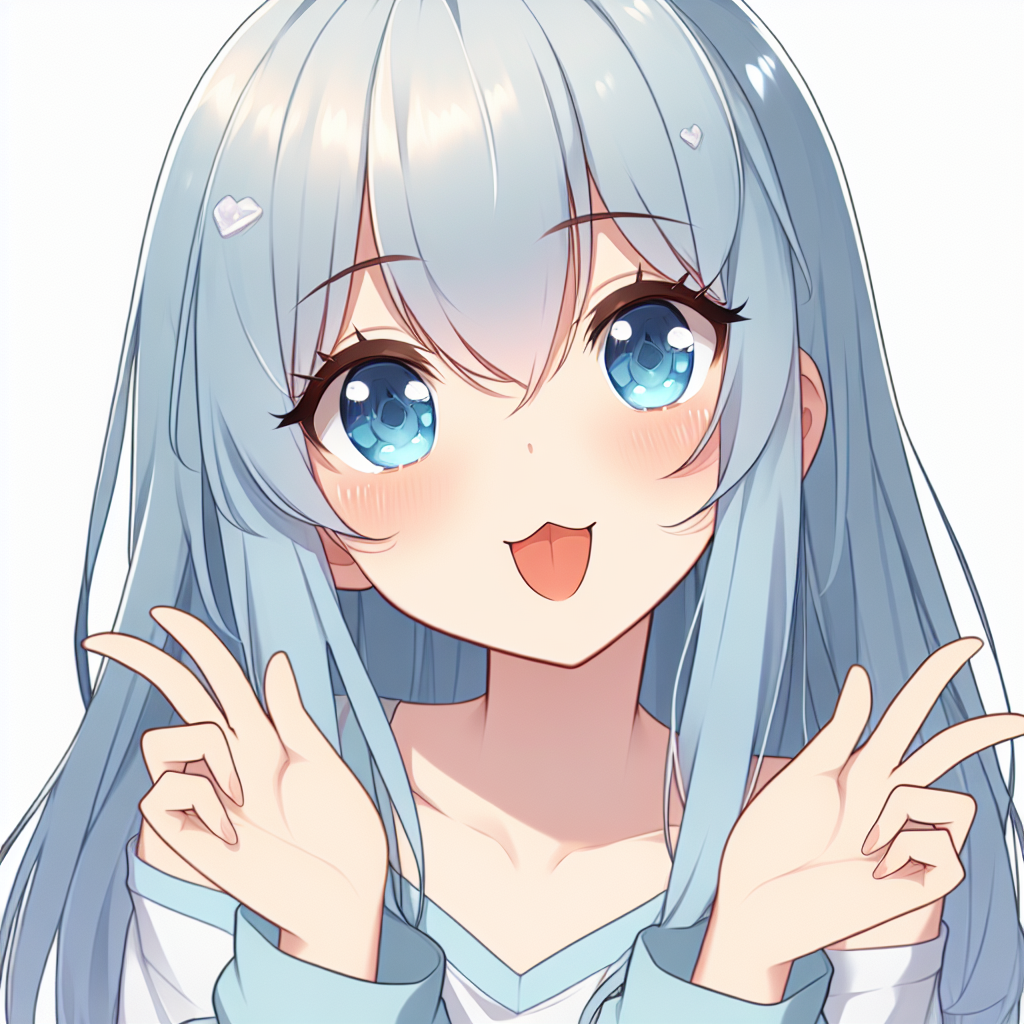 Cute Anime Girl with Light Blue Hair in Playful Pose