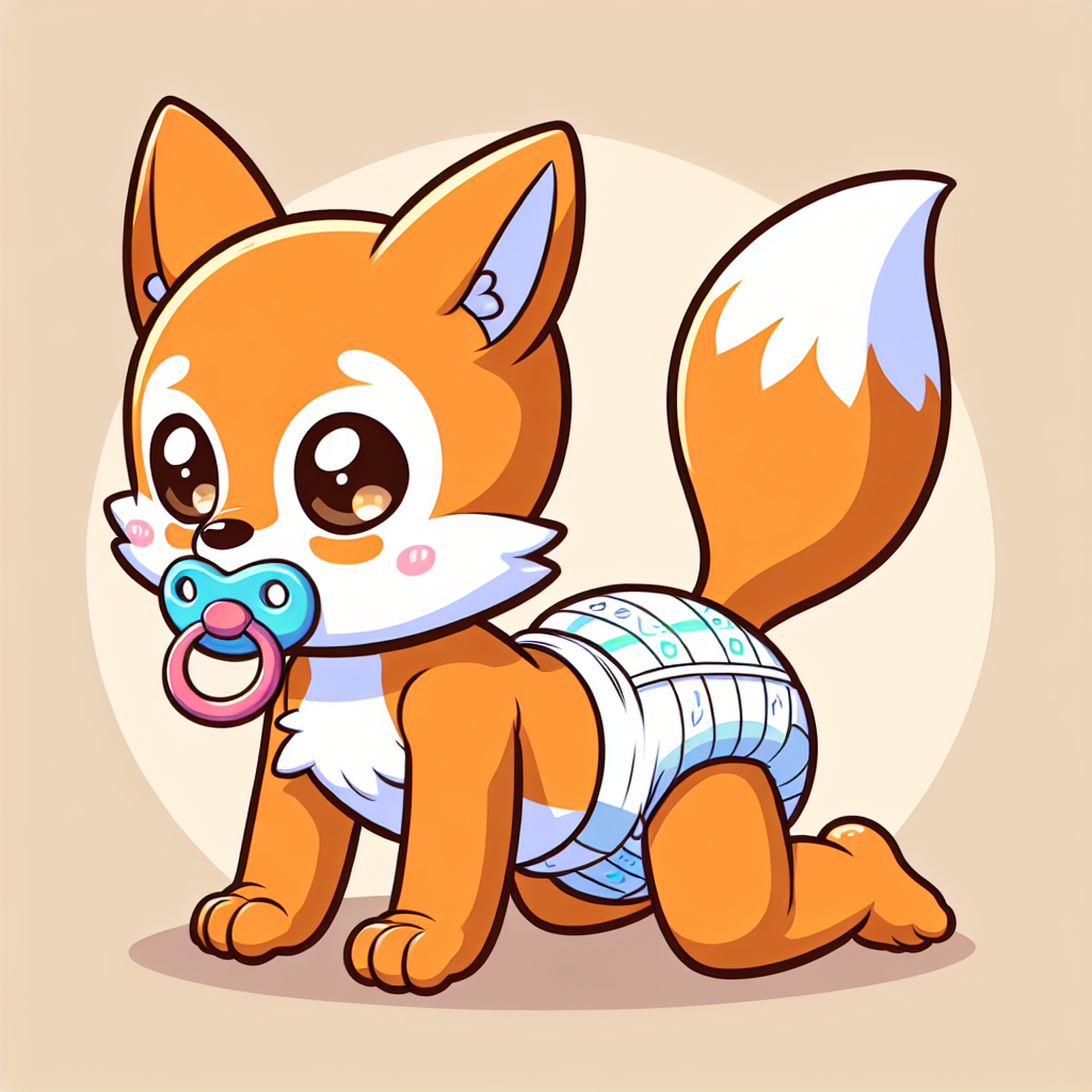 Adorable Newly Born Cartoon Fox in Diaper Crawling