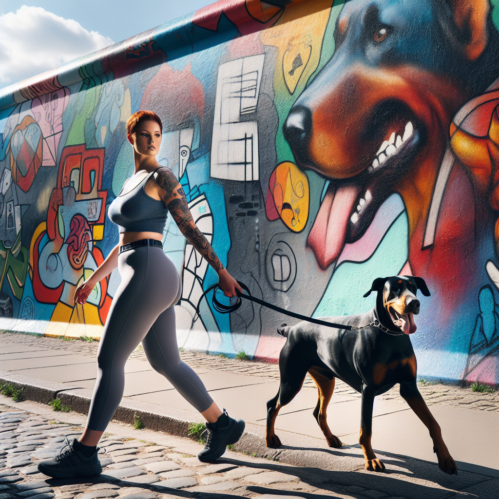 Exploring Vibrant Graffiti Art with Curvy Woman and Doberman