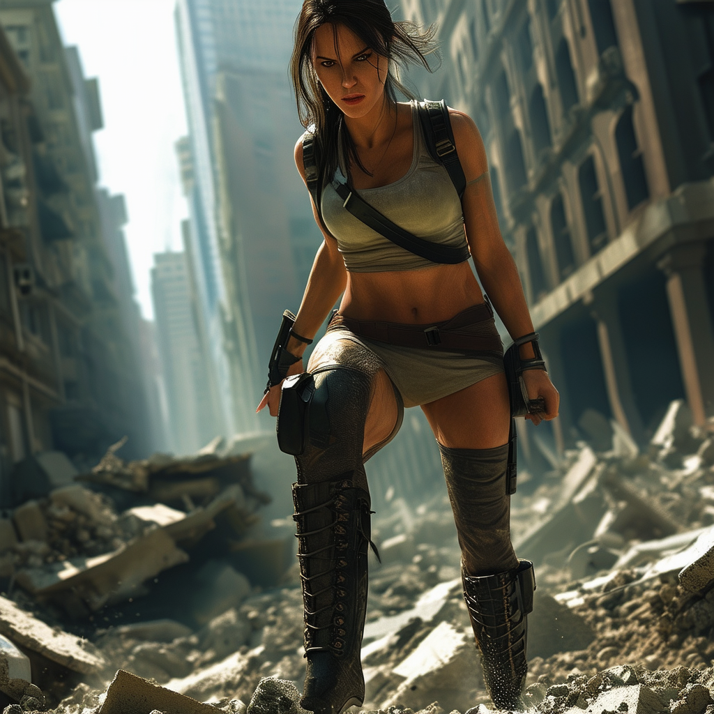 Giantess Lara Croft Crushing Buildings