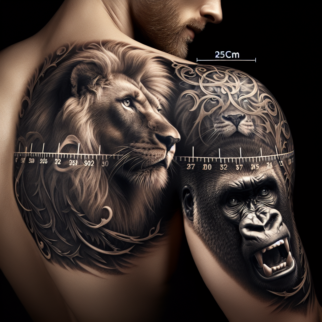 Majestic Lion and Powerful Gorilla Tattoo on Man's Shoulder