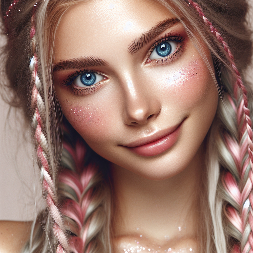 Enchanting Beauty of Blonde Braids with Pink & Blue