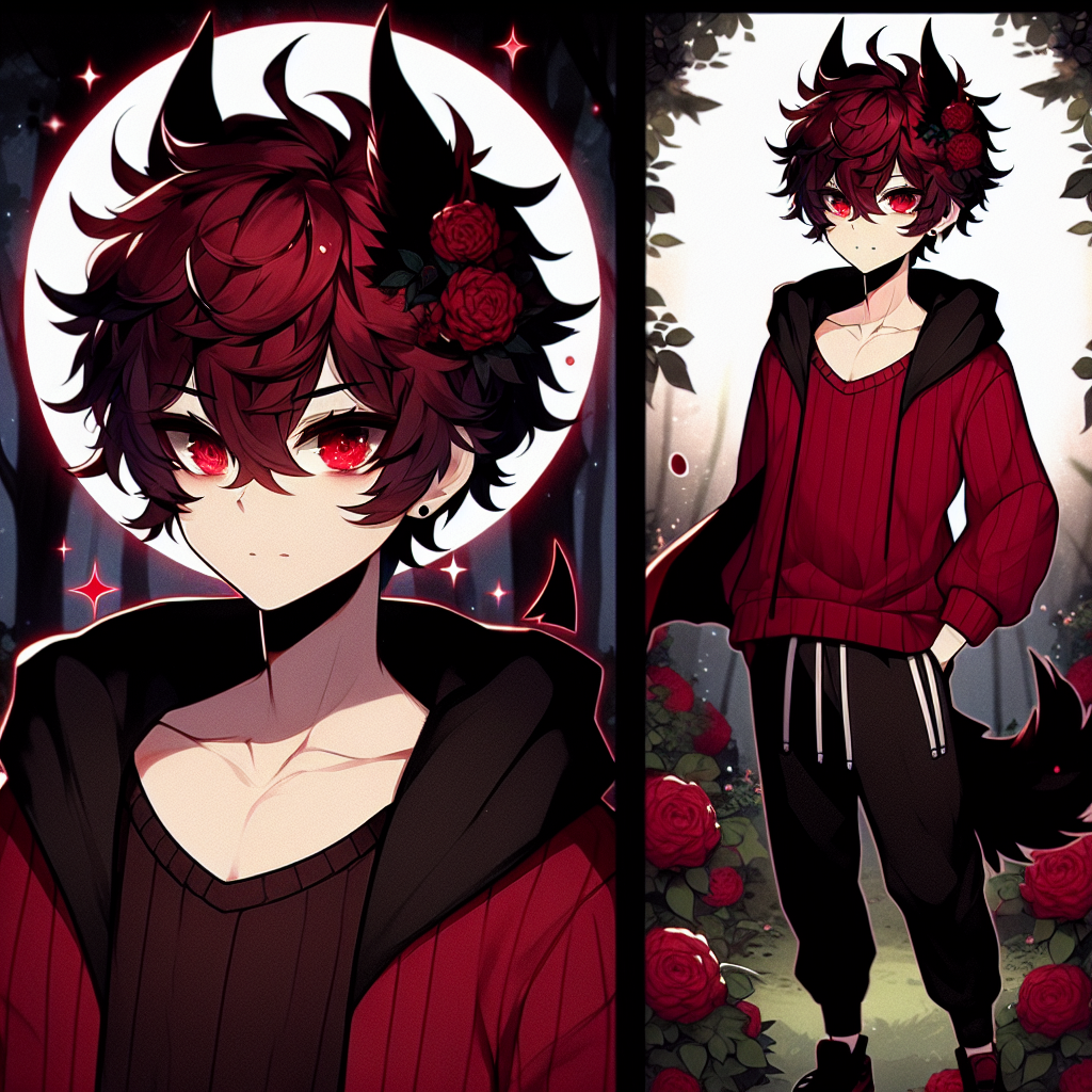 Anime-Style Male Character with Red Hair & Wolf Features