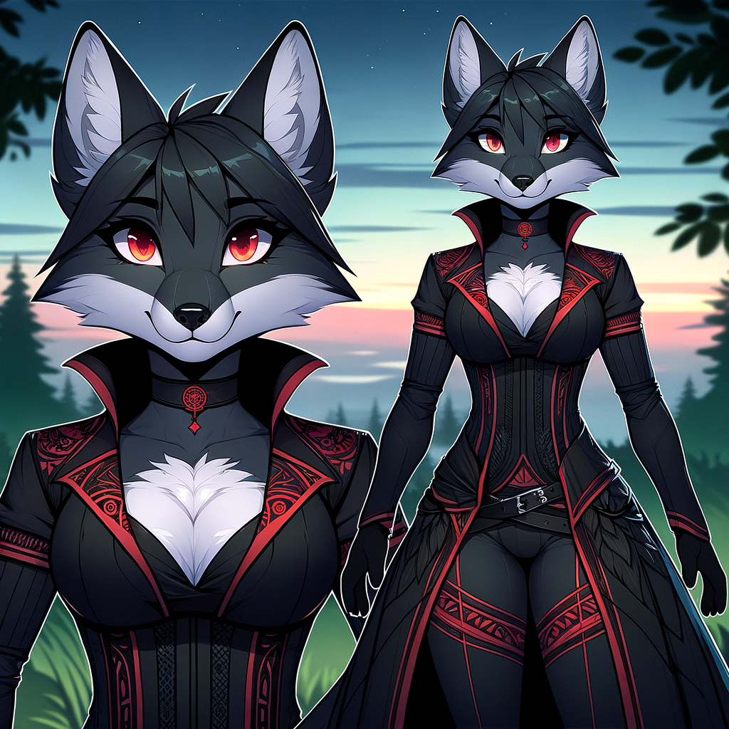 Intelligent Female Black Fox in Captivating Attire