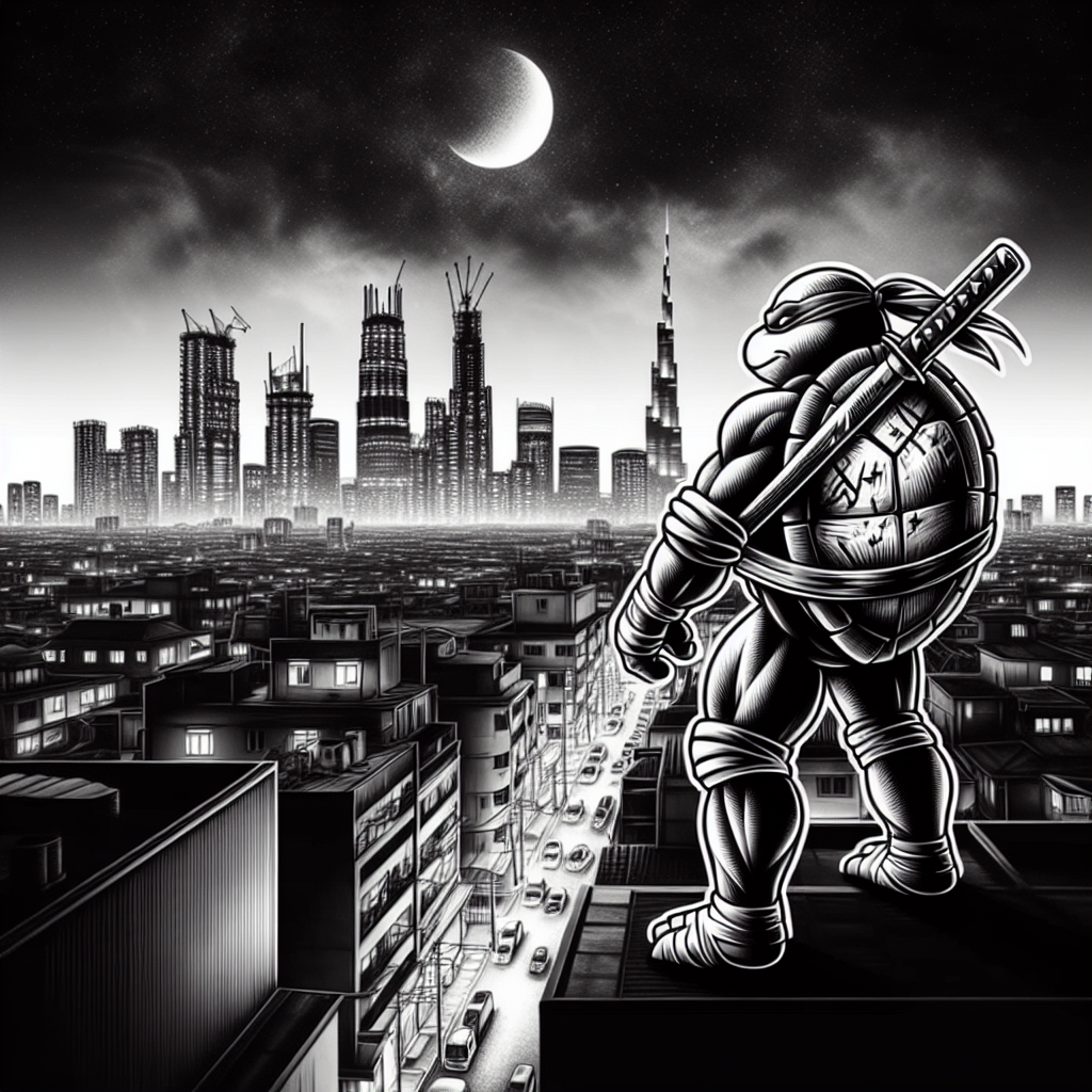 Tattoo-Style Ninja Turtle Art on Rooftop