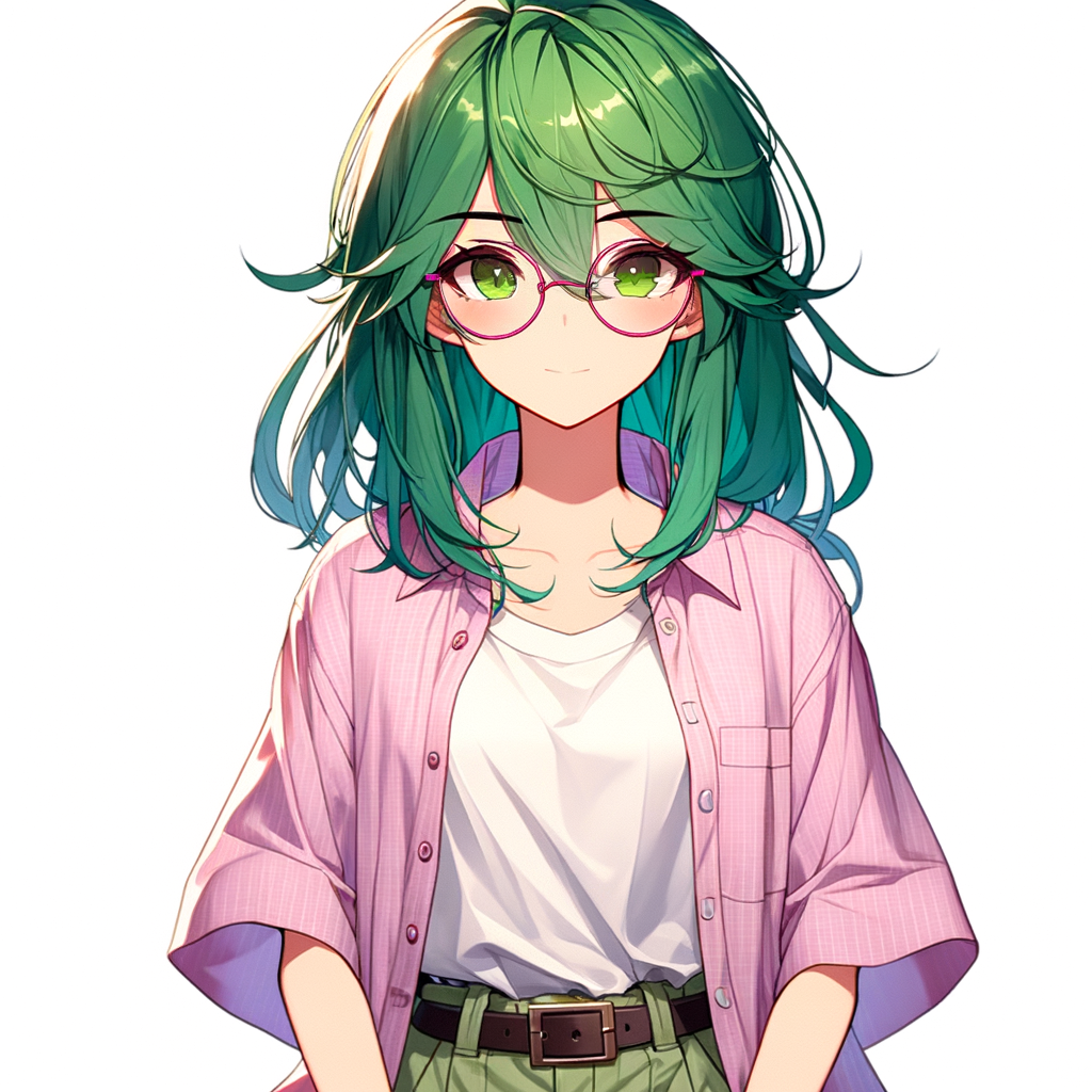 Vibrant Green Hair Anime Girl in Pink Glasses