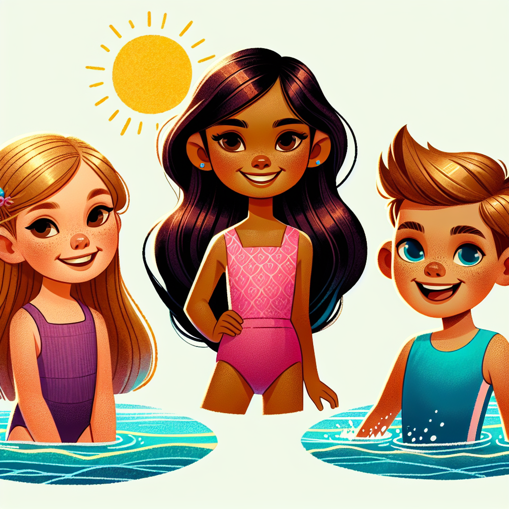 Lively Cartoon Children Enjoying Beach Day