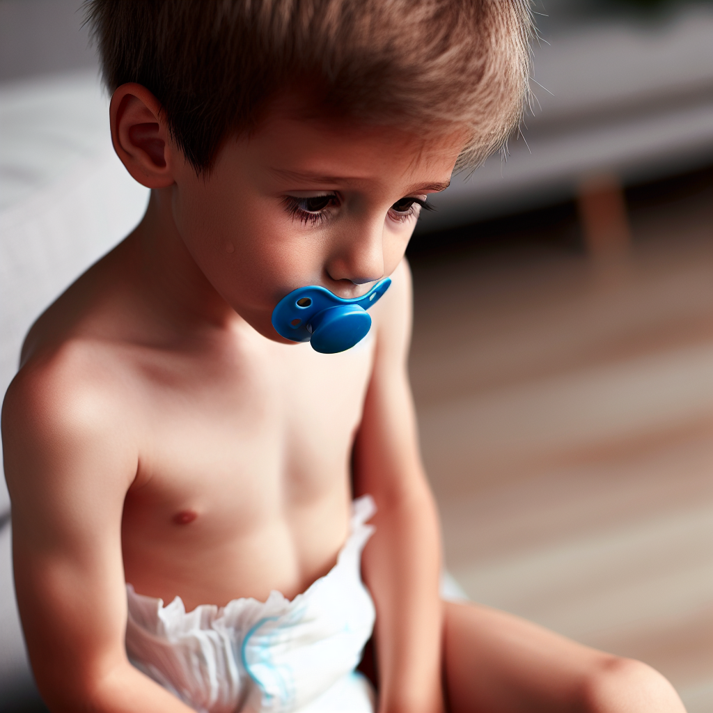 Cute Caucasian Boy in Diaper with Pacifier