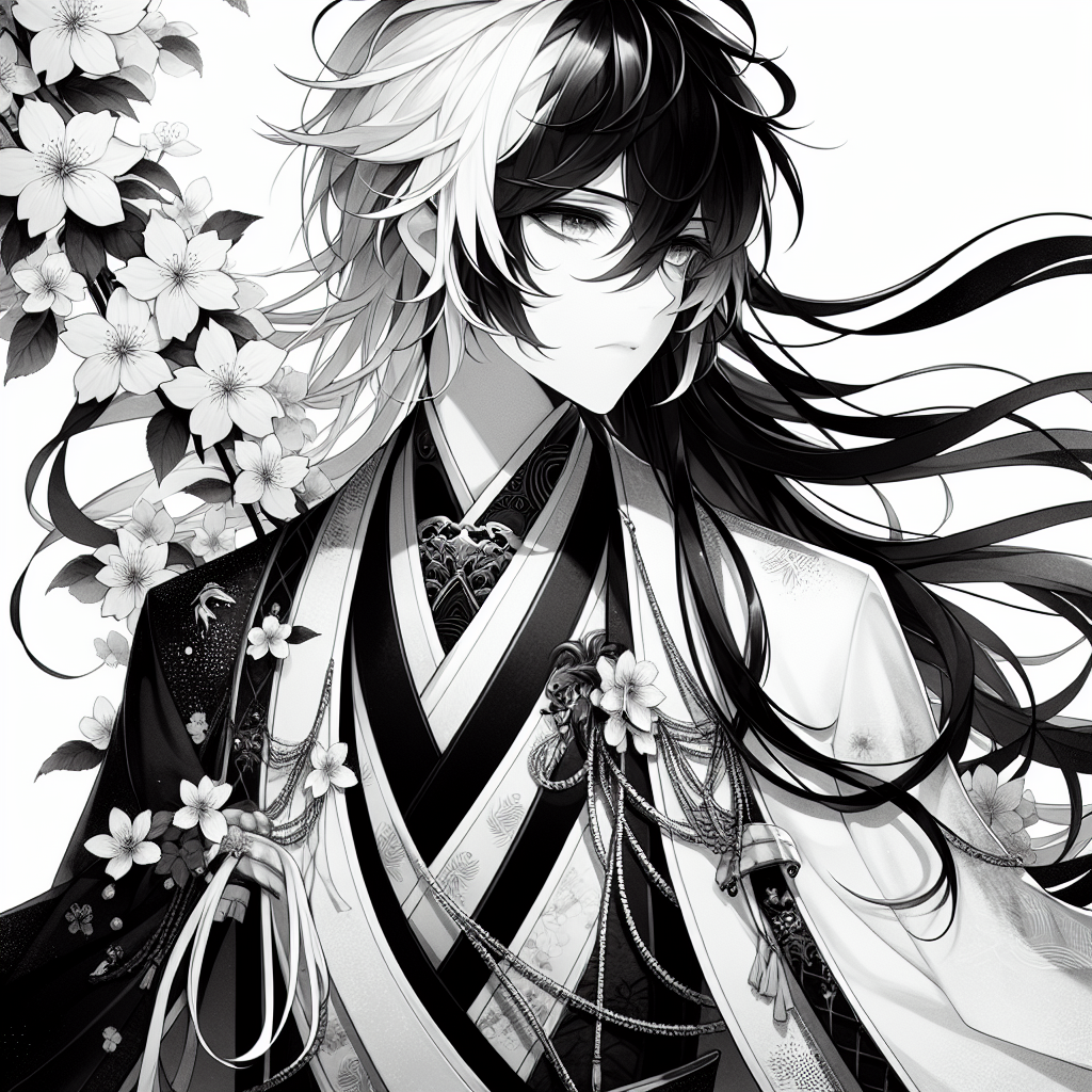 Black and White Hair Anime Boy - Determined Character in Royally Designed Cloak