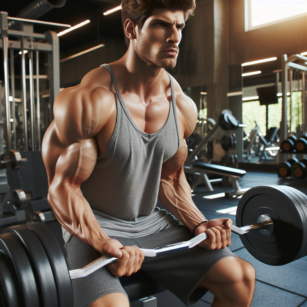 Muscular Caucasian Man Lifting Weights in Gym