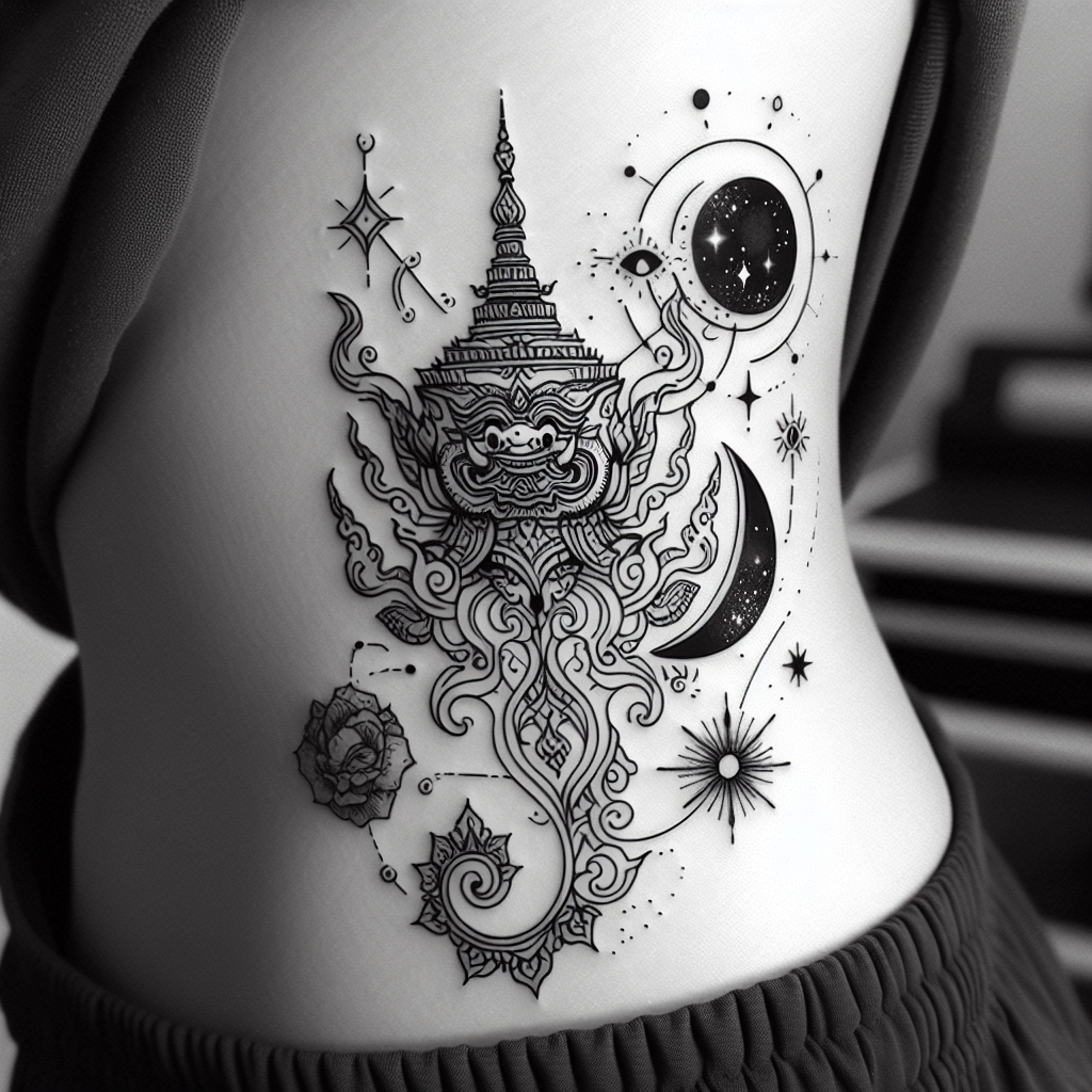 Small Fine Thai-Inspired Rib Cage Tattoo Idea