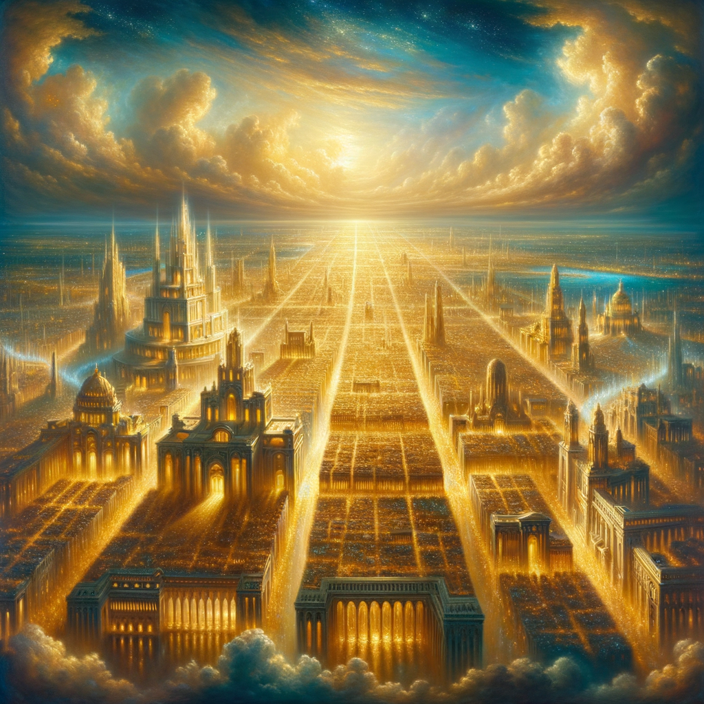 Ethereal Oil Painting of a Heavenly City