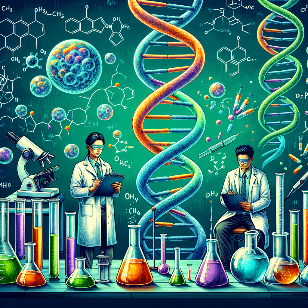 Biochemistry Vector Image with Double Helix DNA and Biochemistry Tools