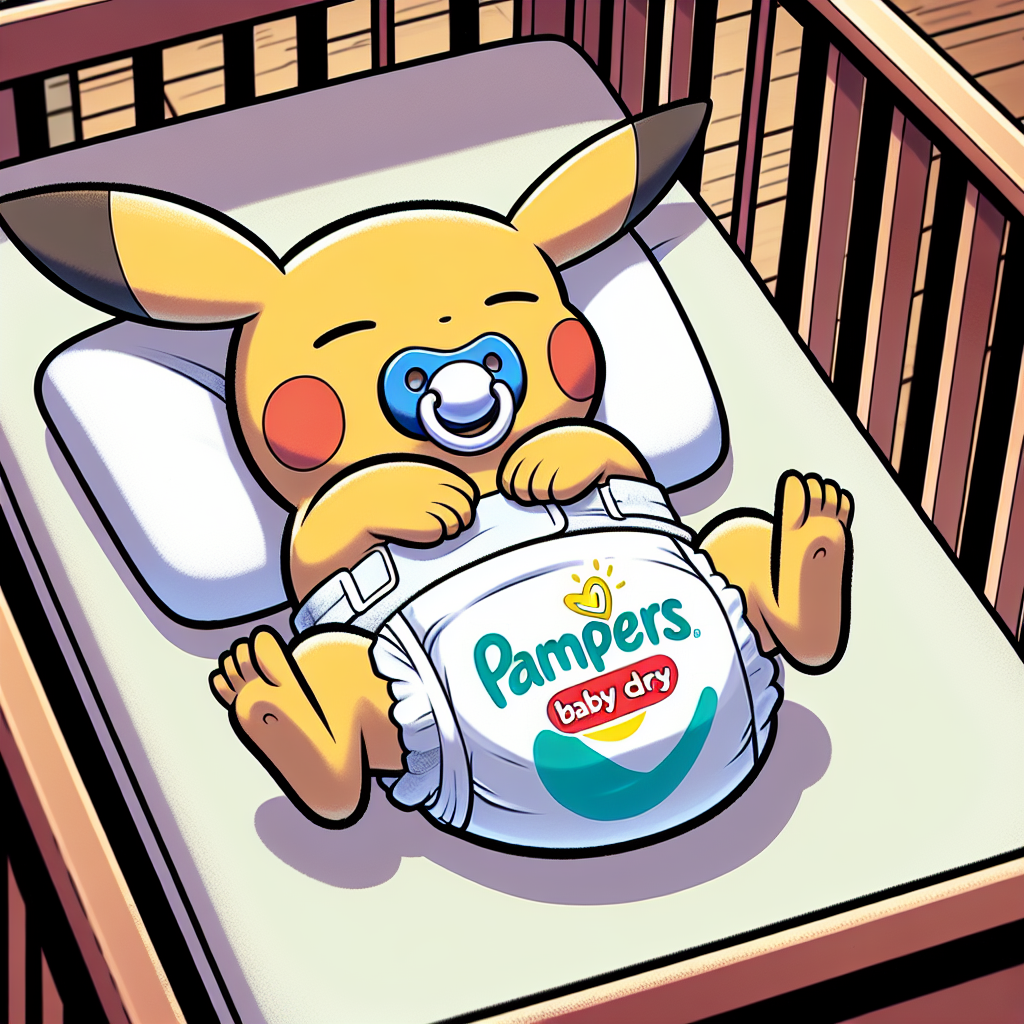 Adorable Newborn Pikachu in Pampers Baby Dry Diapers