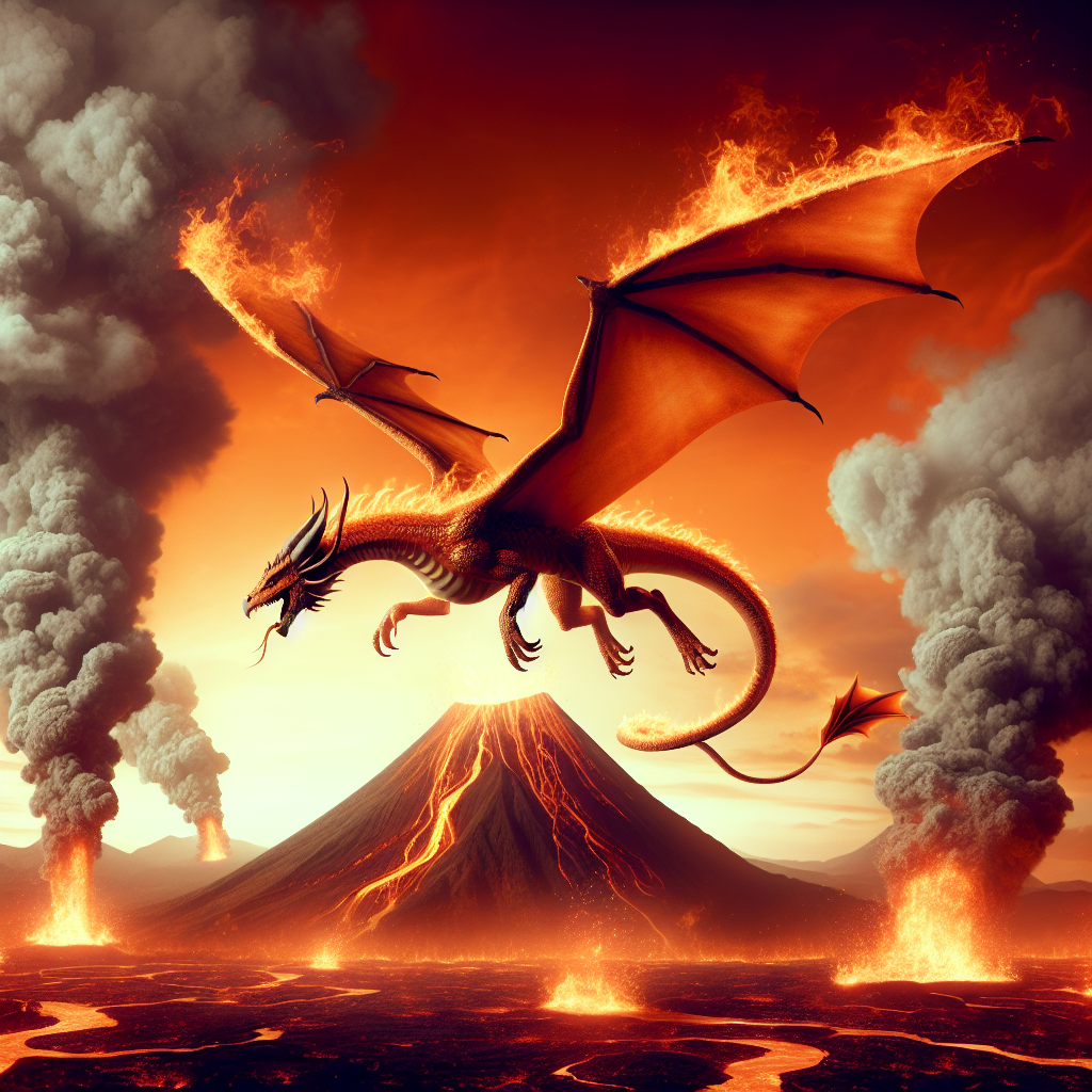 Charizard Soaring in Volcanic Landscape