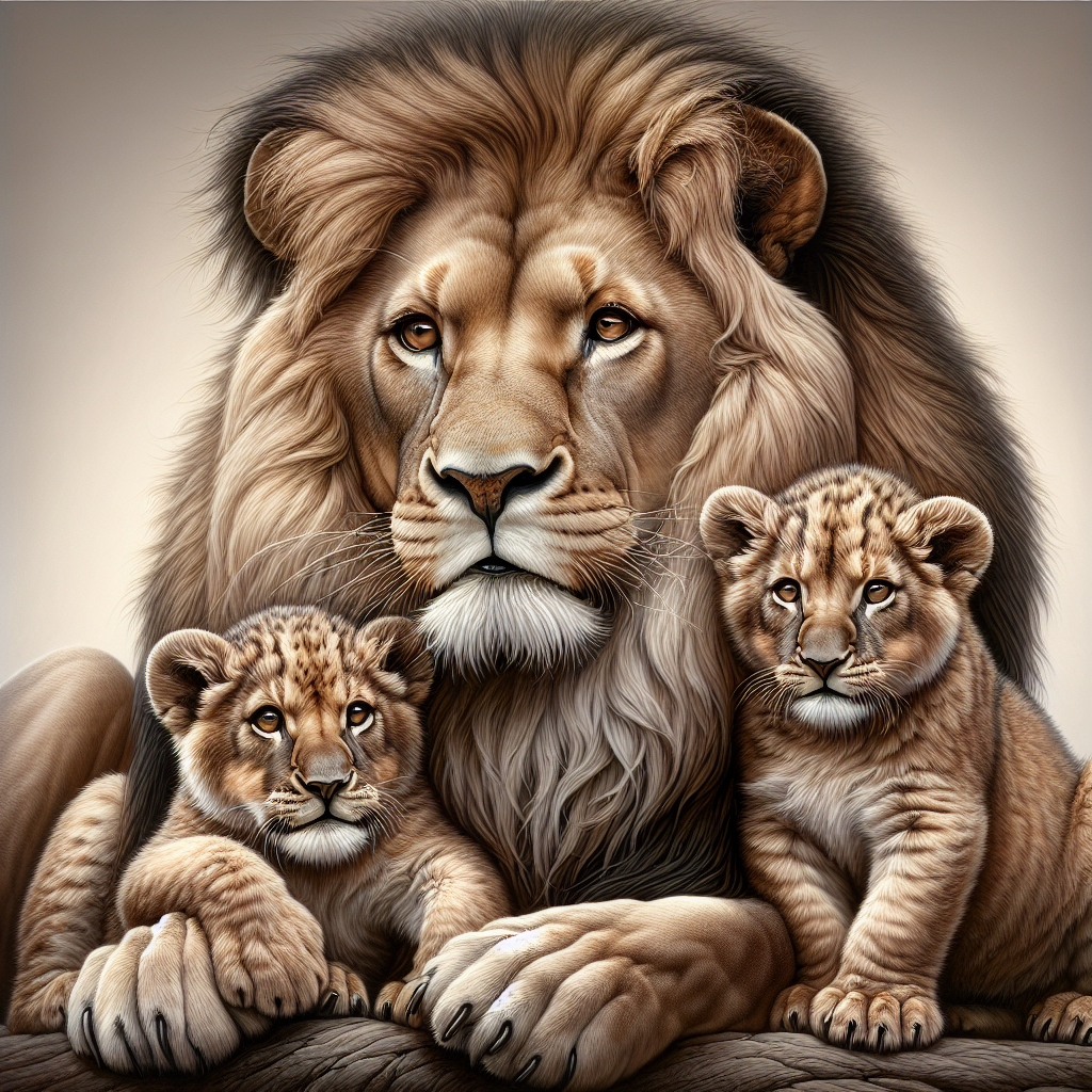 Realistic Lion with Two Lion Cubs Tattoo