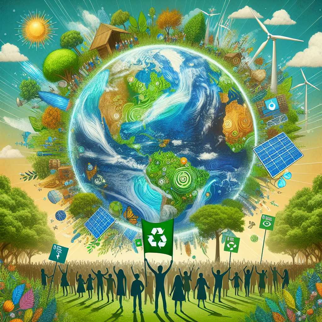 Sustainable Development Artwork Featuring Earth and Renewable Energy