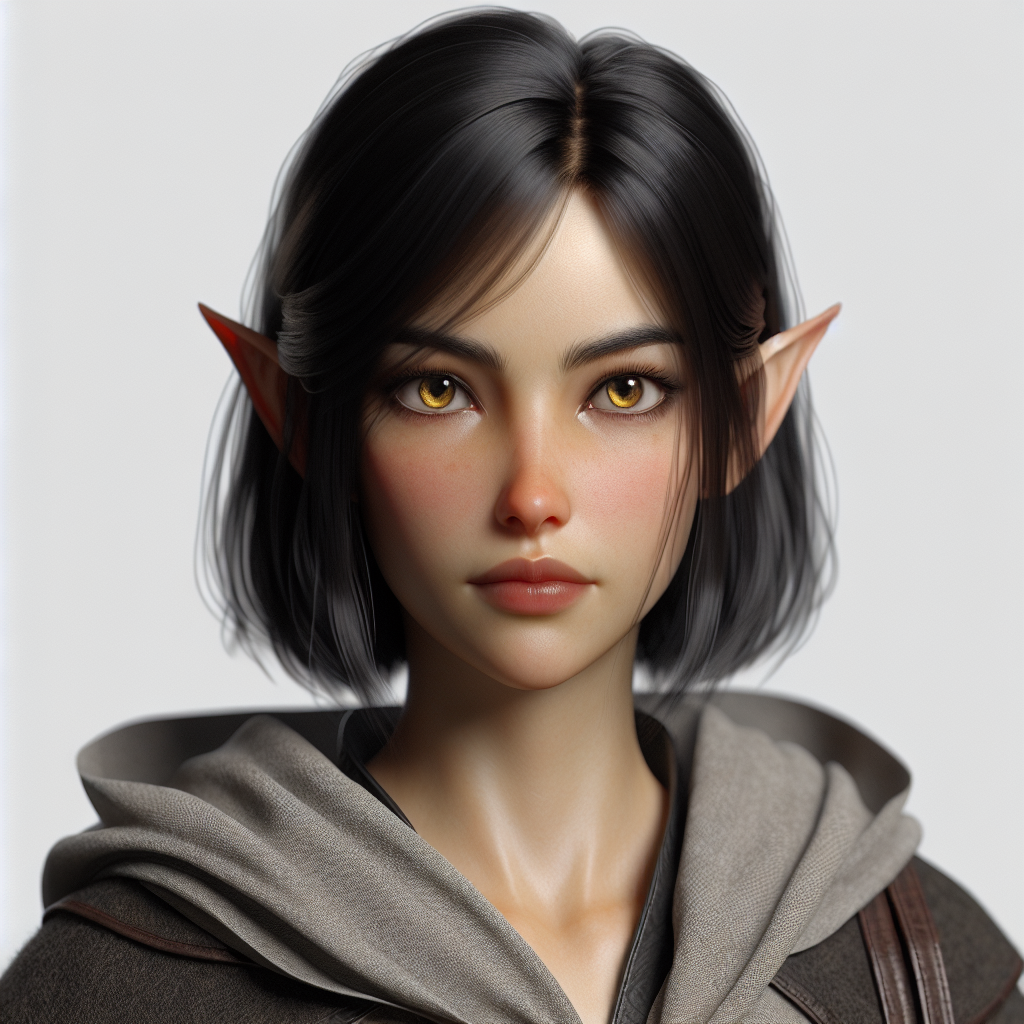 Stern Half-Elf Rogue with Black Hair and Golden Eyes