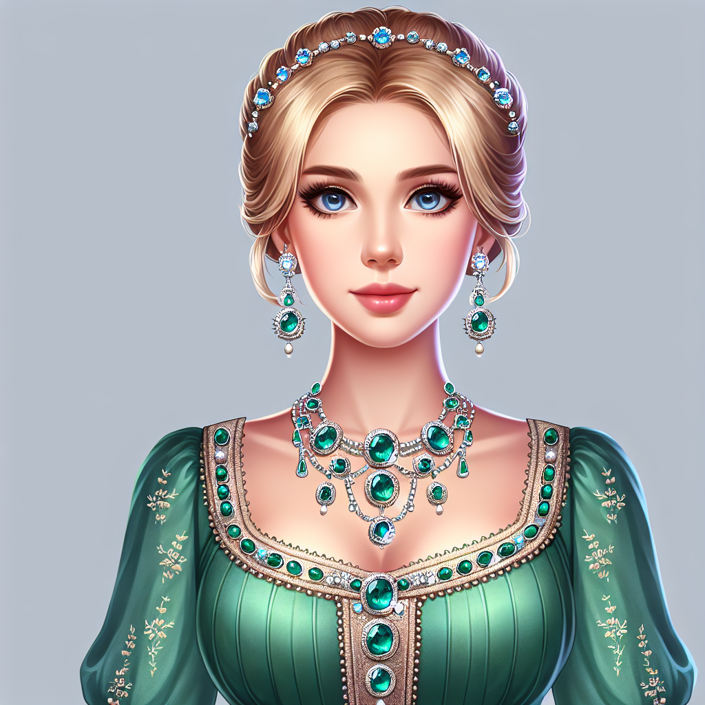 Noblewoman of Historic Dynasty in Emerald Green Attire