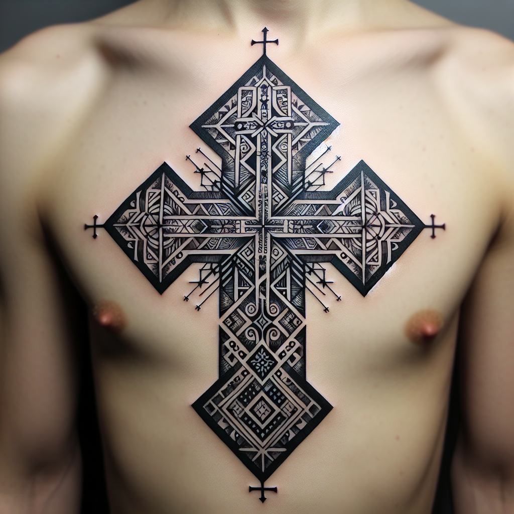 Slavic Cross Tattoo Design with Geometric Elements