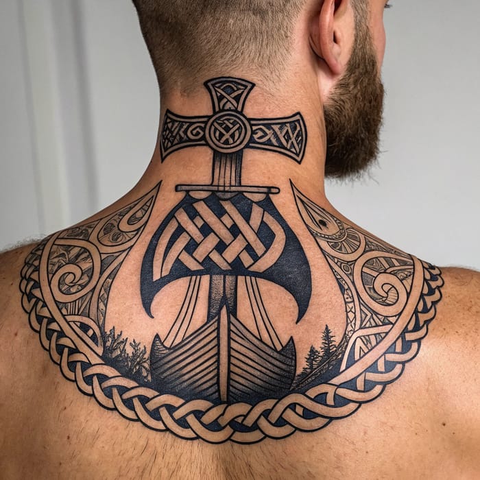 Viking Symbol Neck Tattoo: Embrace Tribal Art