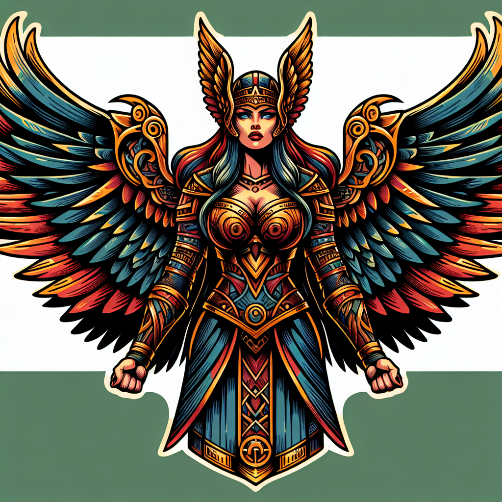 Neotraditional Valkyrie Tattoo Design with Majestic Wings