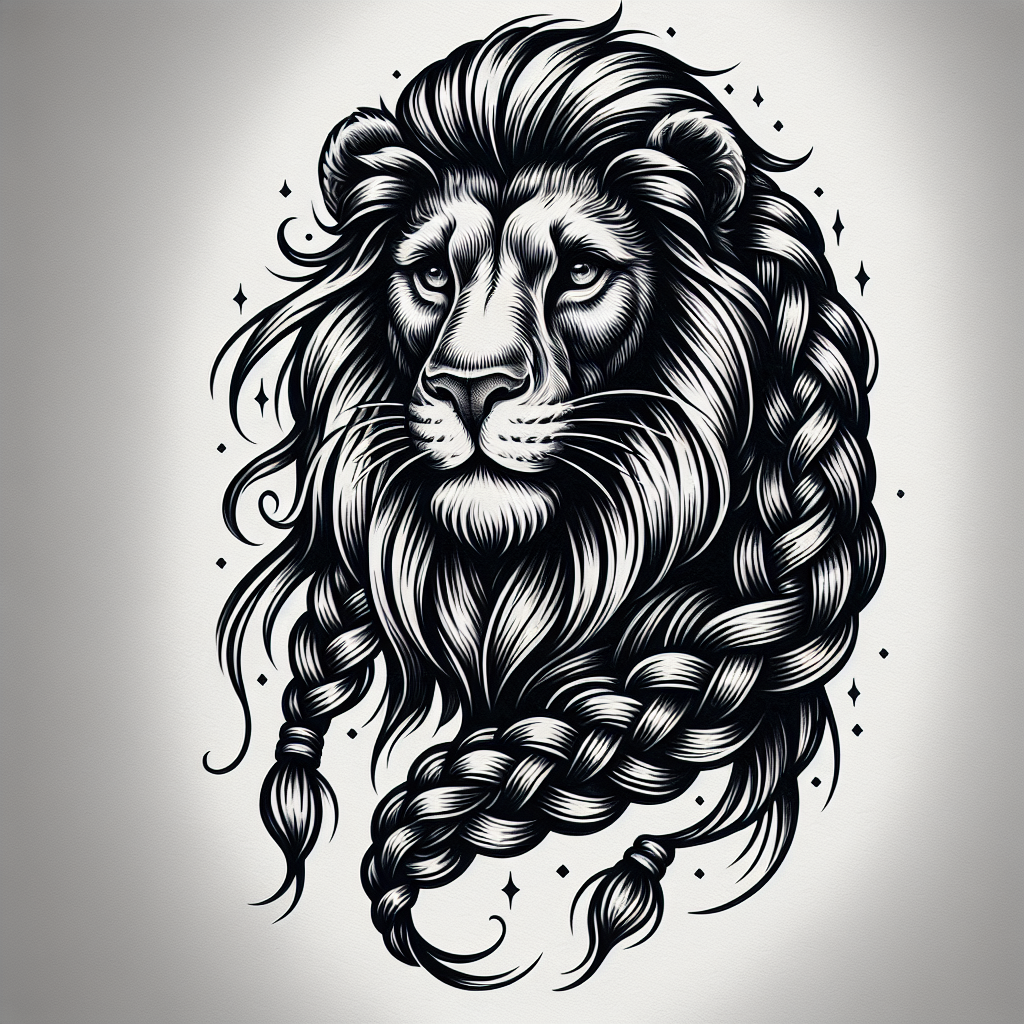 Majestic Lion Tattoo with Braids: Symbol of Strength