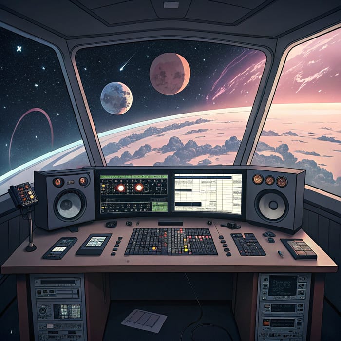 Anime Video Editor's Desk: A Cosmic Creative Space