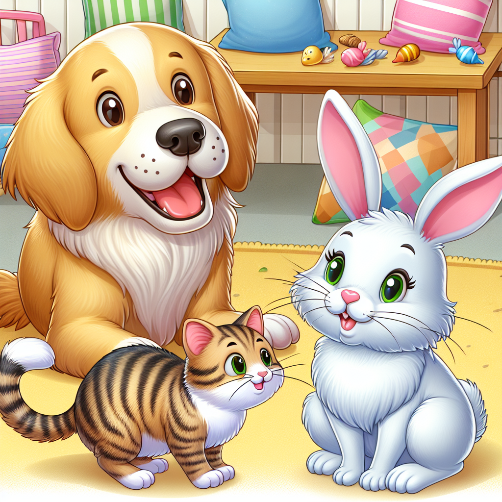 A Joyful Gathering of Dog, Cat, and Rabbit