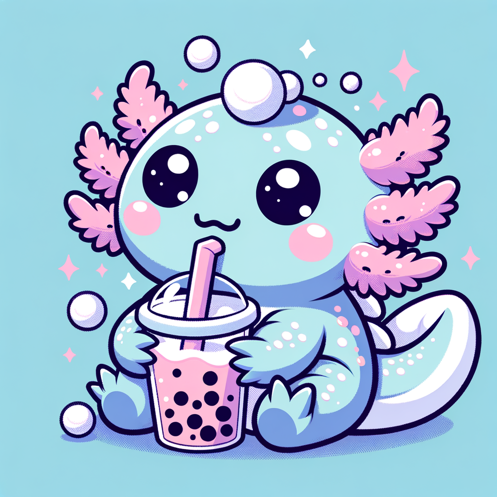 Adorable Axolotl Bubble Tea Illustration