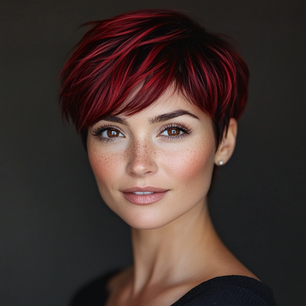 Elegant Hairstyles: Red Short Hair with Black Highlights