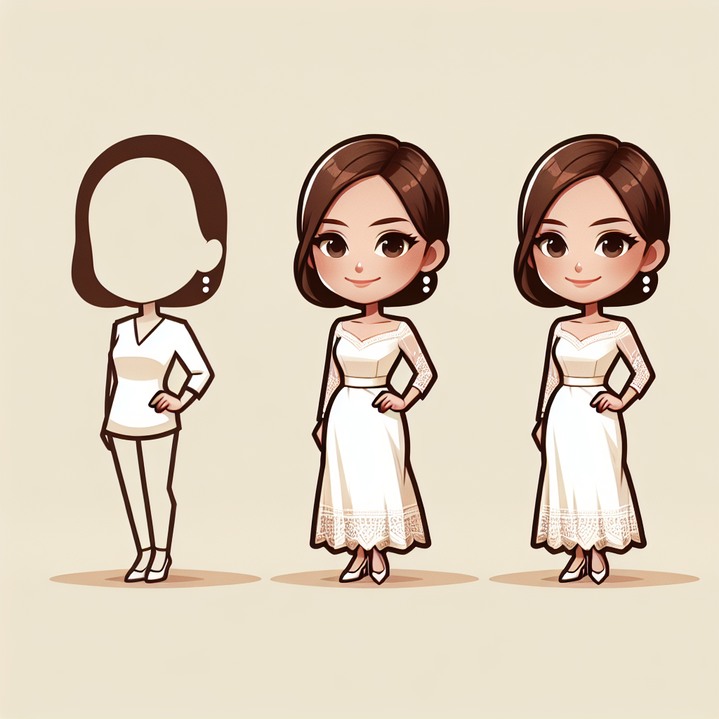 Elegant Filipiniana Dress Caricature of Female Character