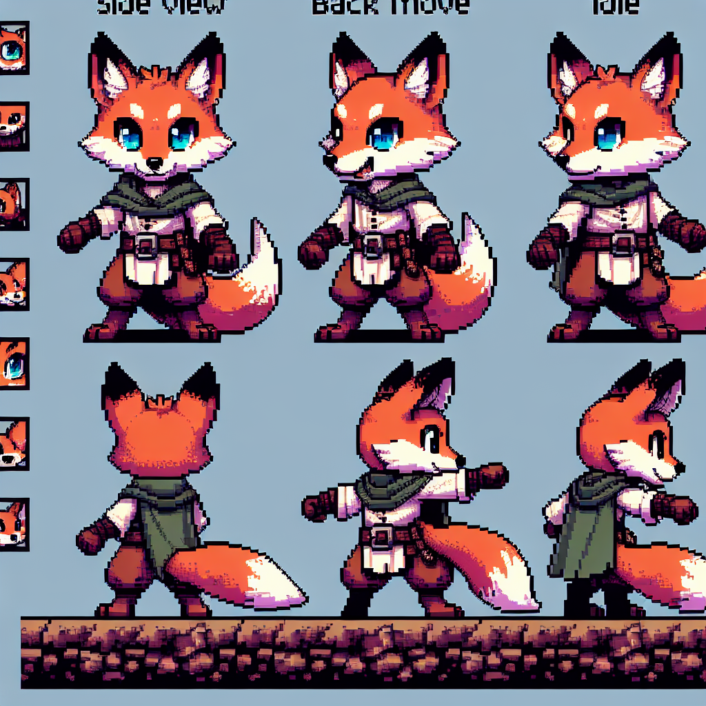 Anthropomorphic Fox Pixel Art Sprite Sheet for Tabletop RPG