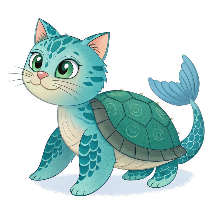 Cat Turtle Dinosaur Hybrid with Mermaid Colors