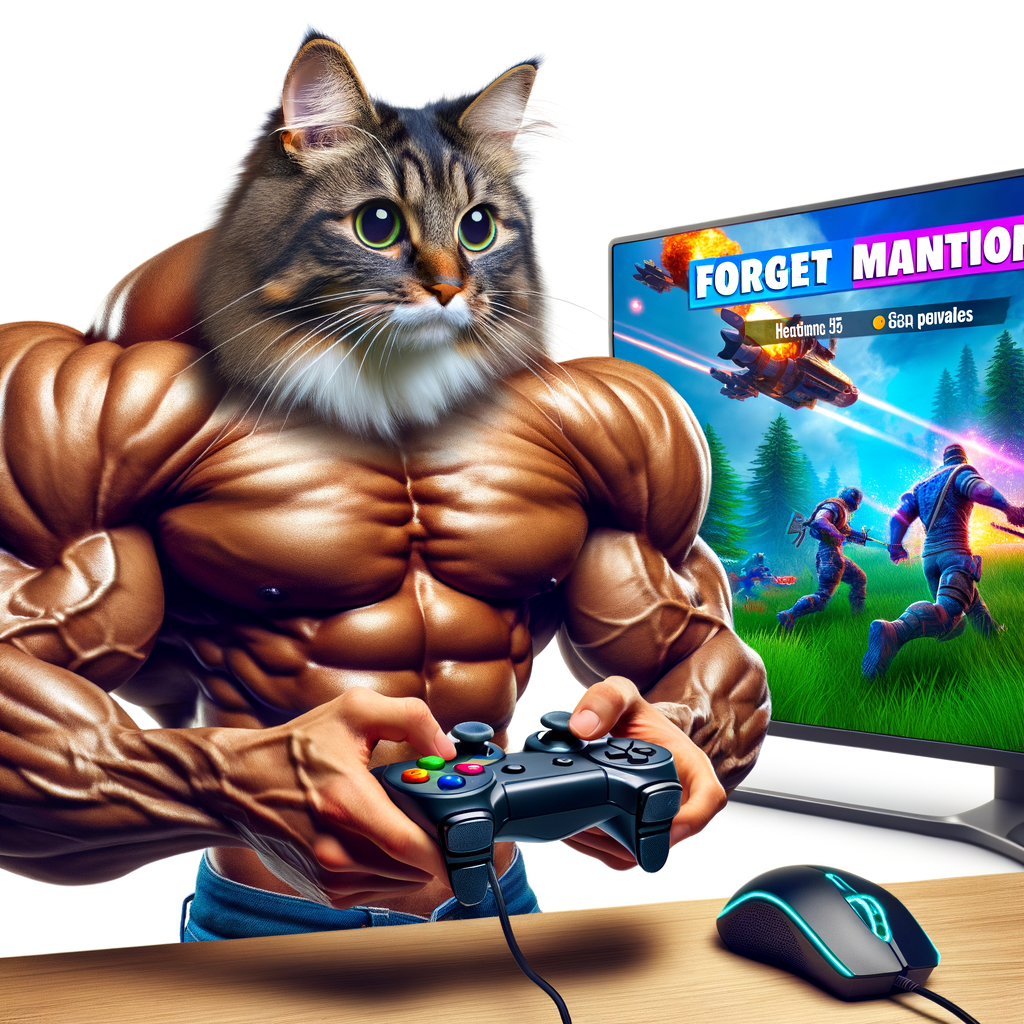 Muscular Cat Conquering Virtual Battle Royale Game