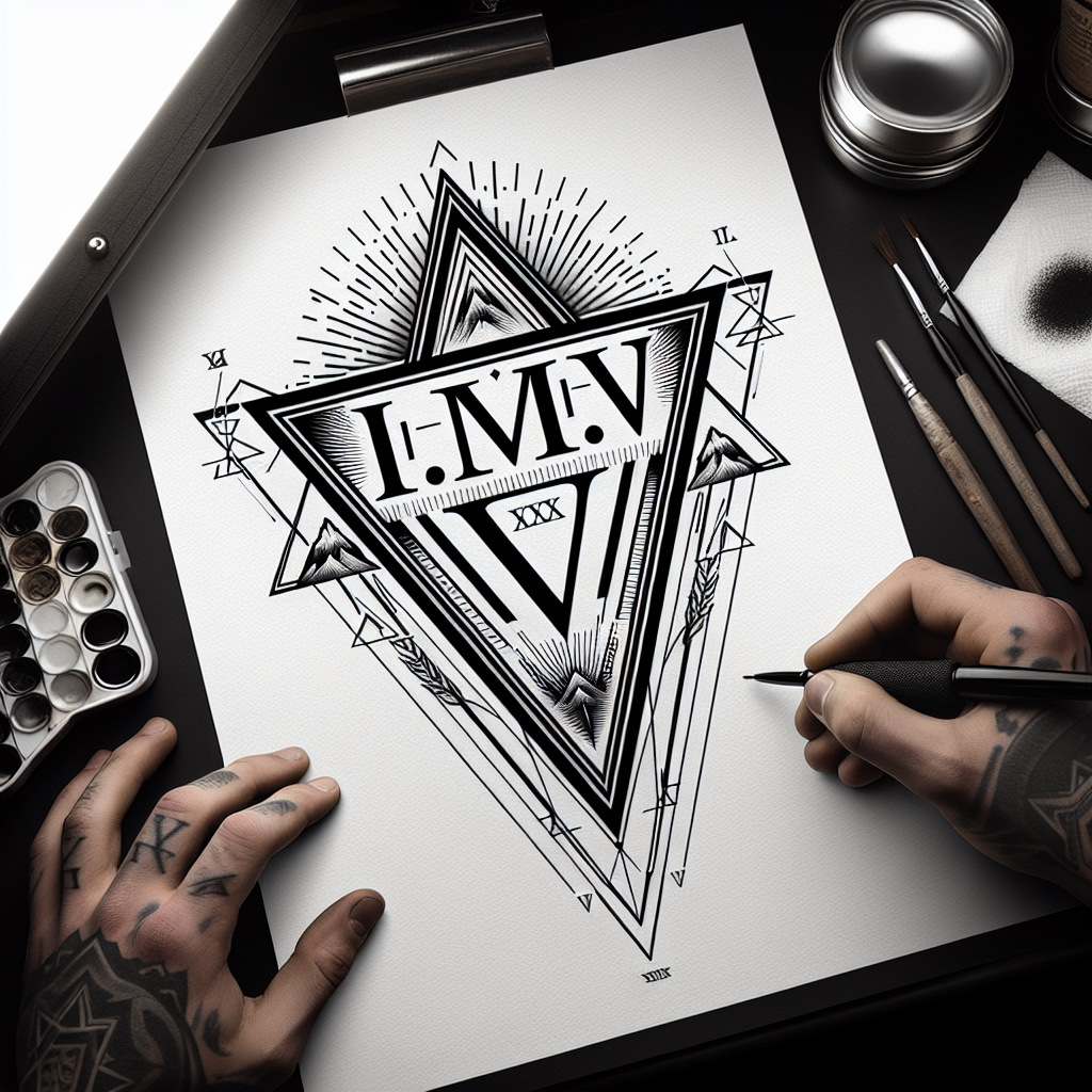 Geometric Tattoo Design with Roman Numerals I.IV.MMXXIV