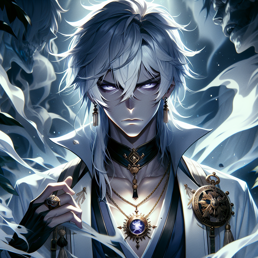 Mystical Anime Character: White Hair, Purple Eyes & Dark Aura