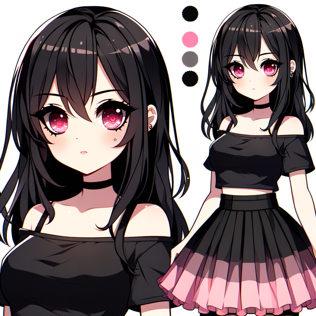 Captivating Anime Character with Pink Eyes and Black Hair