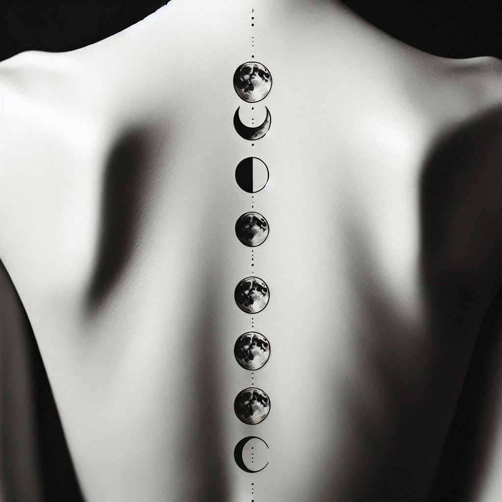 Minimalistic Moon Phases Spine Tattoo Design