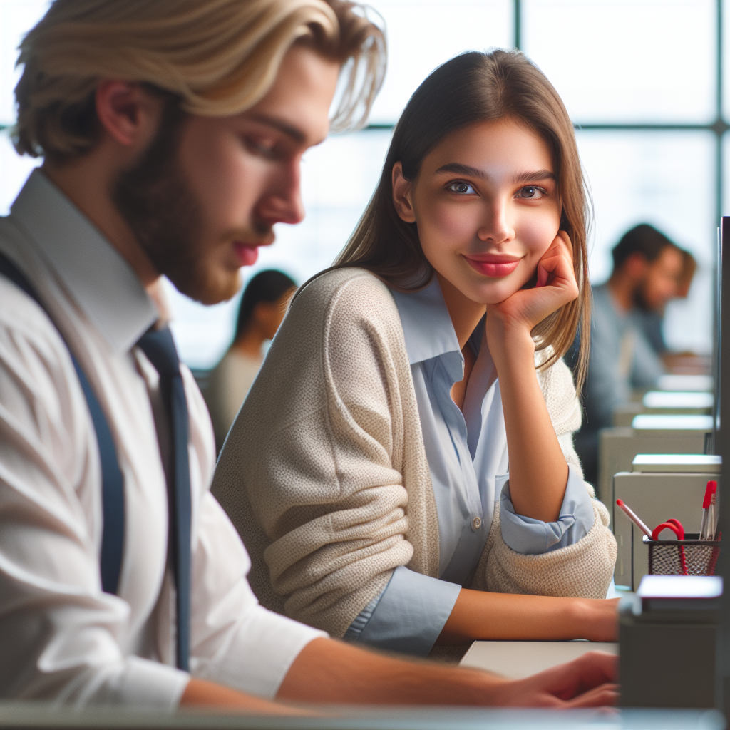 Subtle Office Romance: Young Woman Smitten with 22-Year-Old Colleague