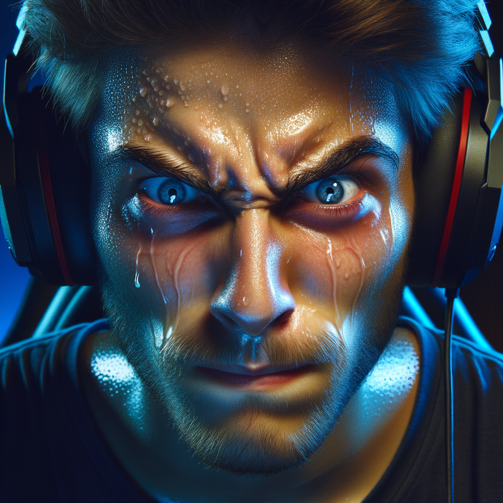 Intensely Sweating Gamer Playing Fortnite